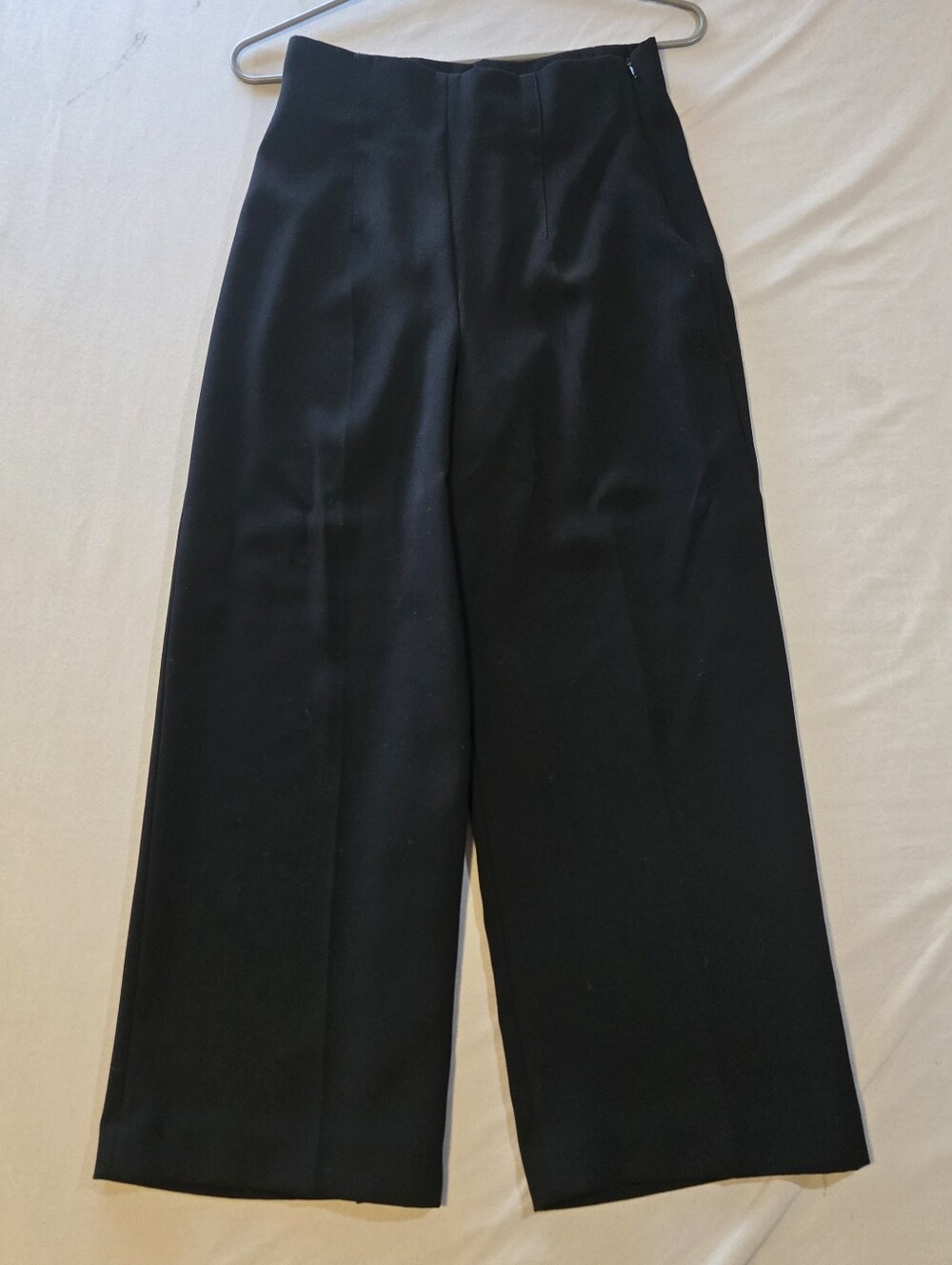 Zara Black Wide-Leg Trousers With Side Zipper Sz  S
